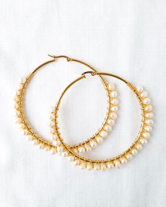 XL white pearl hoops