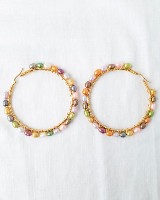 XL Rainbow pearl hoops