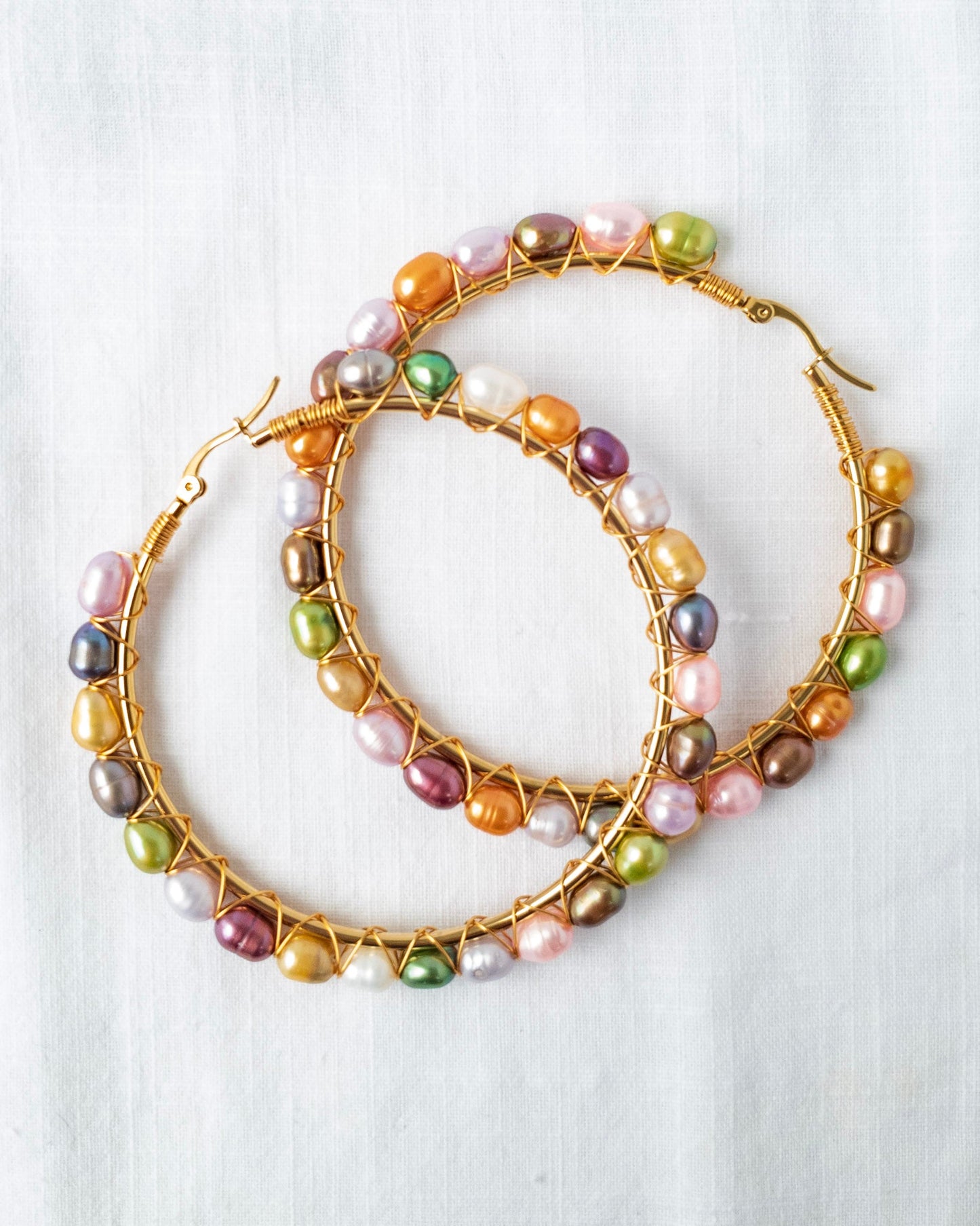 XL Rainbow pearl hoops