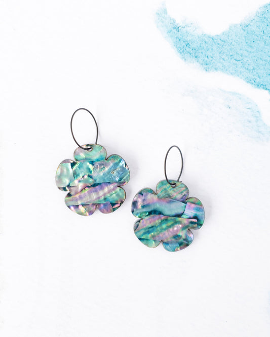 Flower Paua drop hoops