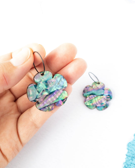 Flower Paua drop hoops