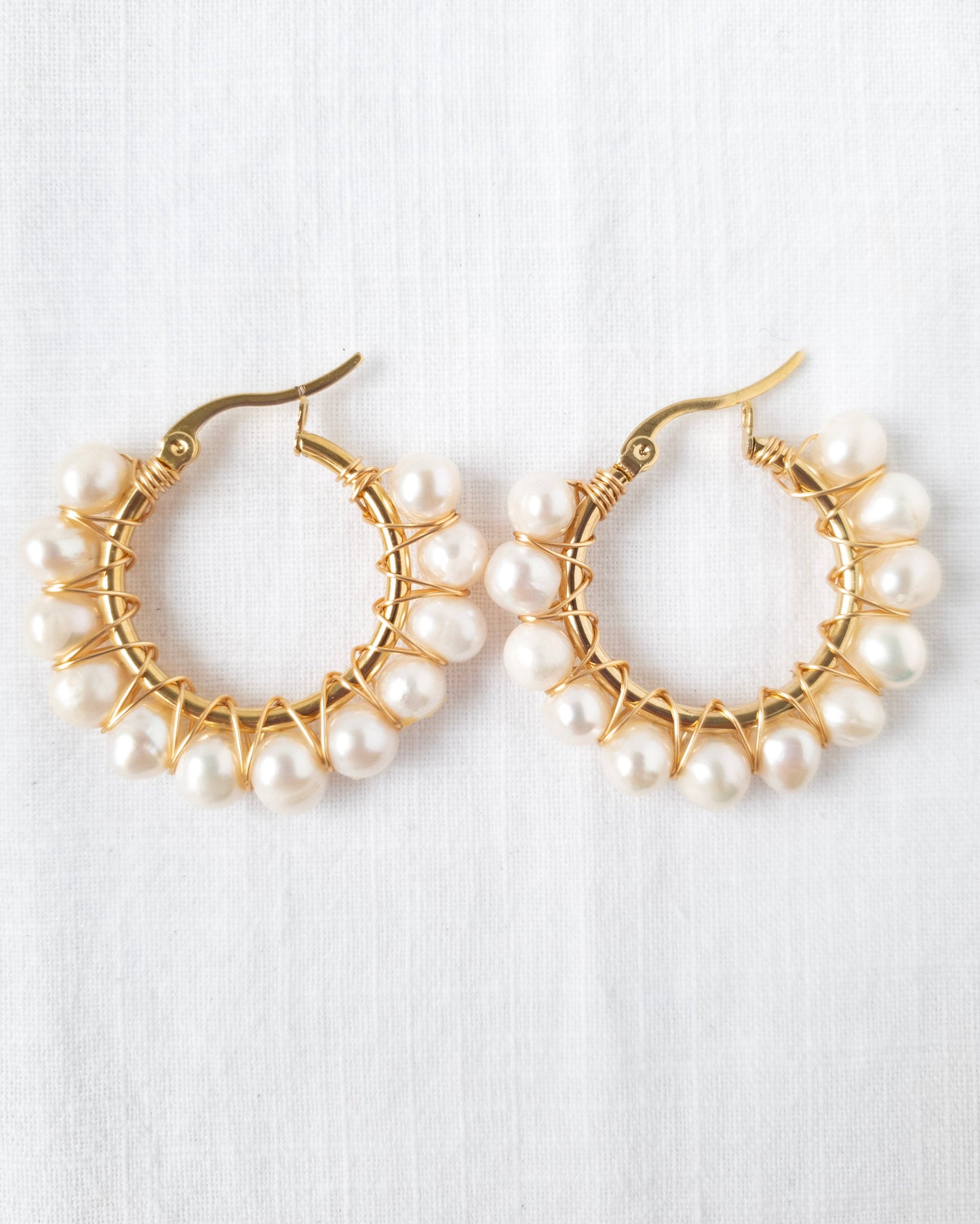 Small white pearl hoops