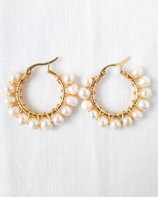 Small white pearl hoops