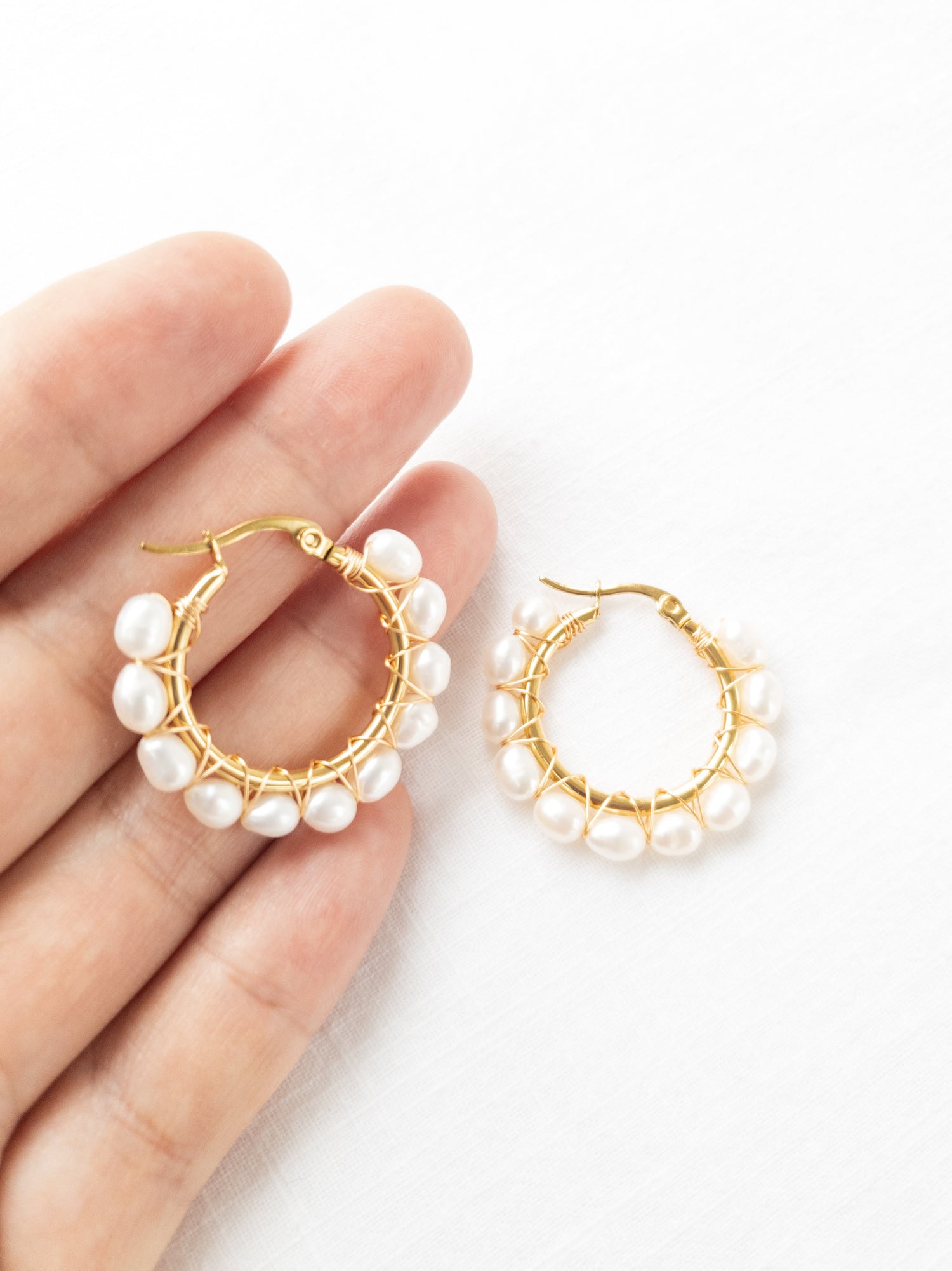 (Copy) new white pearl hoops