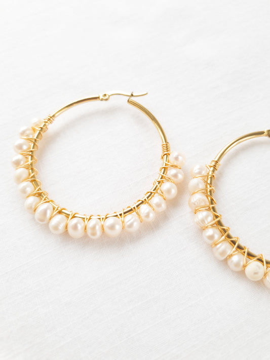 (Copy) new white pearl hoops