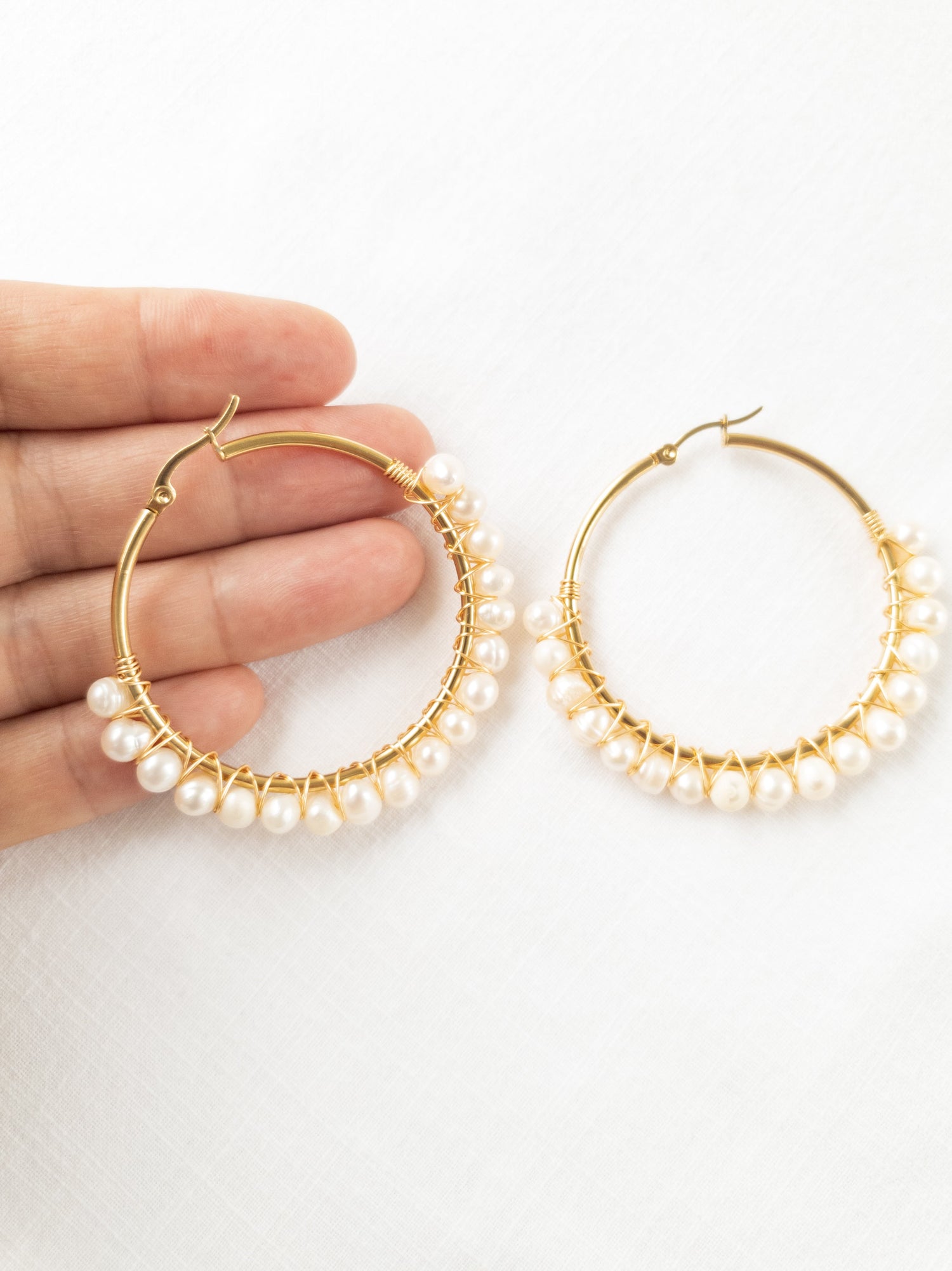 (Copy) new white pearl hoops